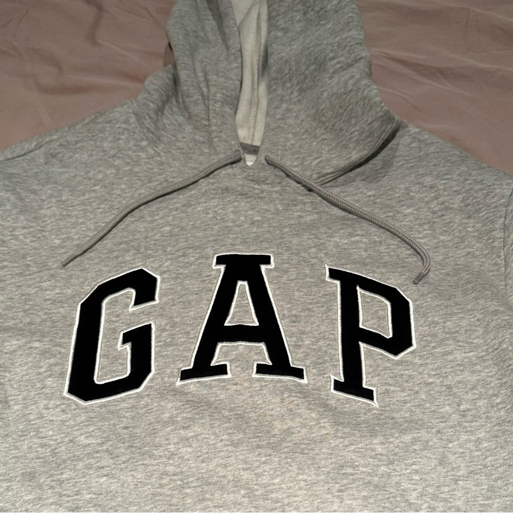 GAP Heather Gray Hoodie with Black Appliqué